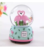 Flamingo Işıklı Müzikli  Kar Küresi (Yeşil)