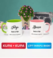 İkili Sevgiliye Hediye İsme Özel Sevgililer Günü Hediyesi Kupa Bardak Yeşil Pembe