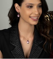 Gümüş Rengarenk Zirkon Taşlı Arpa Tanesi Abiye Tasarım Set (Rose)