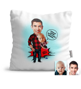BK Gift Kişiye Özel Baba Oğul Karikatür  Yastık  3
