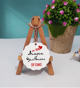 Mesajlı Arapça Öğretmeni Hediye Ahşap Anahtarlık