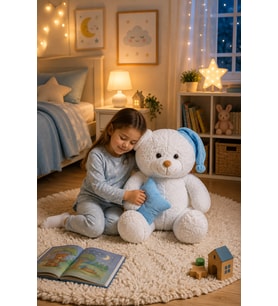 Özgüner Yastikli Uyku Arkadasi 80cm Pelus Ayıcık (Mavi)