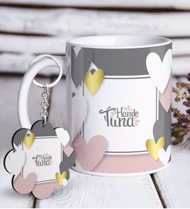 BK Gift Kişiye Özel Sevgililer Günü Beyaz Kupa ve Anahtarlık Hediye Seti-138 (Model 1)