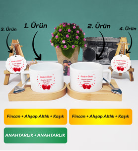 İkili Sevgiliye Sevgililer Günü Hediyesi 6 Kısa Kupa Bardak Anahtarlık