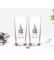 BK Gift Kişiye Özel Renkli Baskılı Galata Kulesi Tasarımlı İkili Rakı Bardağı Seti-11 (Beyaz)