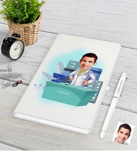 BK Gift Kişiye Özel Bay Eczacı Karikatürlü Beyaz Defter Kalem Seti-4