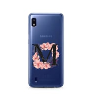 Pembe Çiçekli Harf Tasarım Süper Şeffaf Silikon Telefon Kılıfı Samsung A10 M-Har
