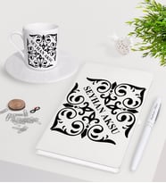 BK Gift Kişiye Özel İsimli Beyaz Defter Kalem Türk Kahvesi Fincanı Seti-10 (Model 1)
