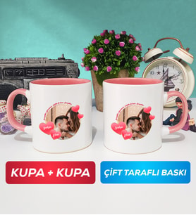 İkili Sevgiliye Sevgililer Günü Hediyesi 8 Kupa Bardak Pembe