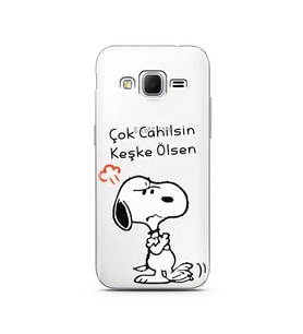 Snoopy Tasarımlı Süper Şeffaf Silikon Telefon Kılıfı Samsung Core Prime