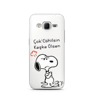 Snoopy Tasarımlı Süper Şeffaf Silikon Telefon Kılıfı Samsung Core Prime