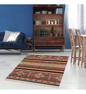 Otantik Kilim Desenli Etnik Dijital Baskı Yıkanabilir Modern Salon Halı ve Yolluk (Kahverengi)