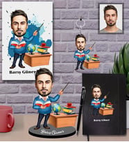 Kişiye Özel Öğretmen Karikatürlü 5 li Hediye Seti Bay-1