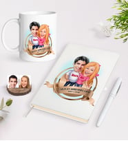 BK Gift Kişiye Özel Yılın En Mükemmel Çifti Karikatürlü Beyaz Defter Kalem ve Kupa Seti-5 (Model 1)