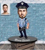 Kişiye Özel Polis Karikatürlü Ahşap Biblo Bay-4