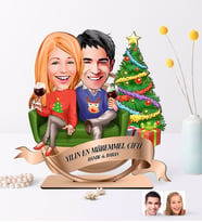 BK Gift Kişiye Özel Yılın En Mükemmel Çifti Karikatürlü 3D Ahşap Biblo Plaket-64 (Beyaz)