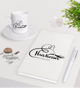 BK Gift Kişiye Özel Saç Stilisti Beyaz Defter Kalem Türk Kahvesi Fincanı Seti-3 (Model 1)