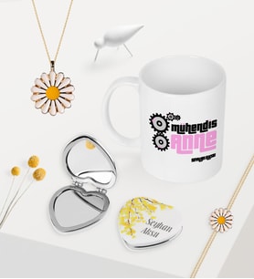 BK Gift Kişiye Özel Mühendis Anne Kupa Kalp Ayna Papatya Kolye Bileklik Seti (Model 1)