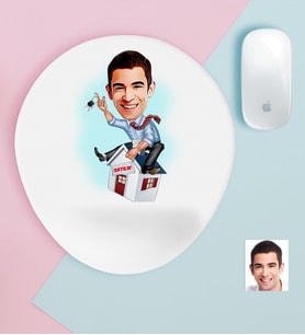 BK Gift Kişiye Özel Bay Gayrimenkul Danışmanı Karikatürlü Bilek Destekli Mouse Pad (Beyaz)