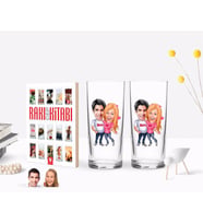 BK Gift Kişiye Özel Renkli Baskılı Sevgililer Karikatürlü İkili Rakı Bardağı ve Rakı Cep Kitabı Hediye Seti-5 (Model 1)
