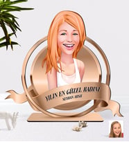 BK Gift Kişiye Özel Kadın Karikatürlü 3D Ahşap Biblo Plaket-37 (Beyaz)