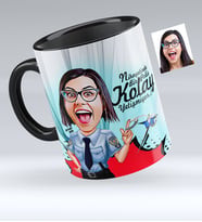 BK Gift Kişiye Özel Bayan Polis Karikatürlü Siyah Kupa Bardak  1