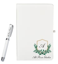 Kişiye Özel Şık Tasarımlı Beyaz Defter Ve Roller Kalem Seti