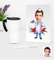 BK Gift Kişiye Özel Bay Diş Hekimi Karikatürlü Beyaz Defter Kalem ve Termos Mug Seti - 3 (Model 1)