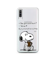 Snoopy Tasarımlı Süper Şeffaf Silikon Telefon Kılıfı Samsung A70