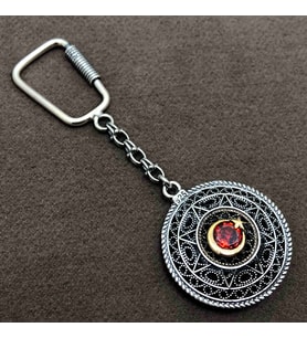 Ayyıldızlı Kırmızı Zirkon Taşlı 925 Ayar Gümüş Anahtarlık