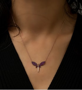 Papatya Silver Fuşya Taşlı Rose Yusufçuk Gümüş Kolye