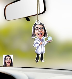 BK Gift Kişiye Özel Bayan Diş Hekimi Karikatürlü Ahşap Araba Dikiz Ayna Süsü-1 (Çok Renkli)