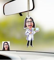 BK Gift Kişiye Özel Bayan Diş Hekimi Karikatürlü Ahşap Araba Dikiz Ayna Süsü-1 (Çok Renkli)