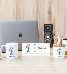 Diş Hekimi Karikatürü Kupa Bardak Kalemlik Ve Masa İsimliği Hediye Seti