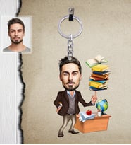 Kişiye Özel Öğretmen Karikatürlü  Ahşap Anahtarlık Bay-2