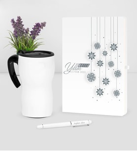 BK Gift Kişiye Özel Yılbaşı Mutlu Yıllar Temalı Beyaz Defter Kalem Termos Mug Seti - 10