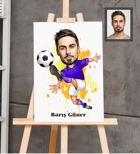 Kişiye Özel Futbolcu Karikatürlü  Ahşap Tablo 30x47 Bay-2