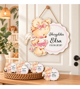 Kişiye Özel Bebek Kapı Süsü Ve 50 Adet Magnet Seti Ayıcık