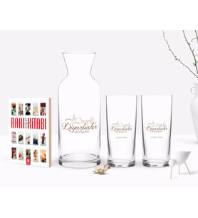 BK Gift Kişiye Özel Renkli Baskılı Diyarbakır Tasarımlı Turistik İkili Rakı Bardağı Karaf ve Cep Kitabı Hediye Seti-1 (Model 1)