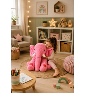 Uyku Arkadaşım Fil Peluş Fil 65 Cm Dev Boy (Pembe)