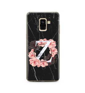 Mermer Çiçekli Harf Tasarım Süper Şeffaf Silikon Telefon Kılıfı Samsung A8 Plus 