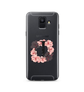 Pembe Çiçekli Harf Tasarım Süper Şeffaf Silikon Telefon Kılıfı Samsung A6 (2018)