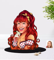 BK Gift Kişiye Özel Kadın Karikatürlü 3D Ahşap Biblo-54 (Beyaz)