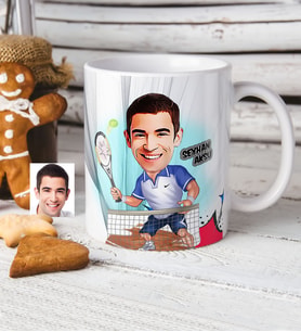 BK Gift Kişiye Özel Bay Tenis Oyuncusu Karikatürlü Beyaz Kupa Bardak