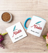Müdür Mavi Kupa Bardak Ve Bardak Altlığı Seti