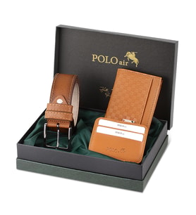 Polo Air Kemer Cüzdan Kartlık Set Kombin Dama Desenli Hediyelik Kutusunda Set M-13