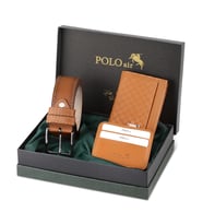 Polo Air Kemer Cüzdan Kartlık Set Kombin Dama Desenli Hediyelik Kutusunda Set M-13