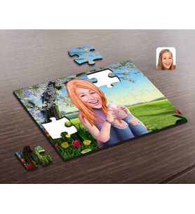 BK Gift Kişiye Özel Kadın Karikatürlü Ahşap Puzzle-103