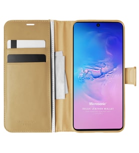 Microsonic Samsung Galaxy A91 Kılıf Delux Leather Wallet Gold