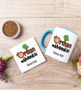 Orman Mühendisi Mavi Kupa Bardak Ve Bardak Altlığı Seti